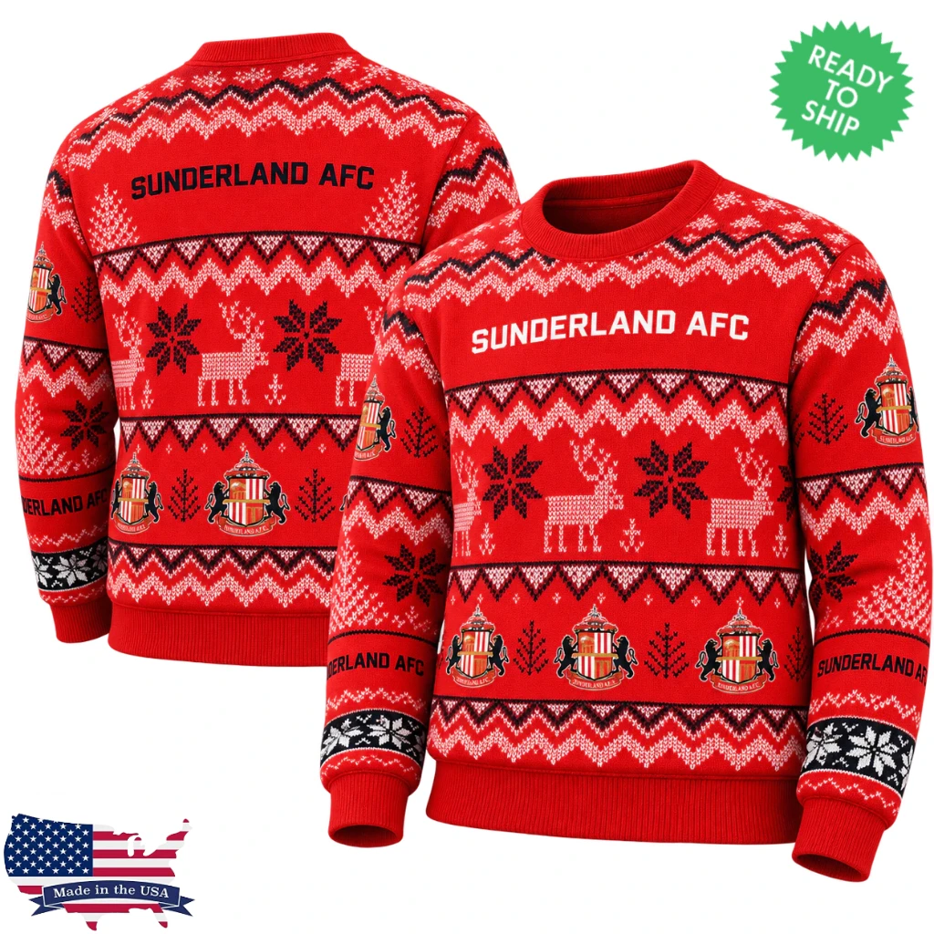 Sunderland AFC The Black Cats Family Holiday Fair Isle Ugly Christmas Sweater